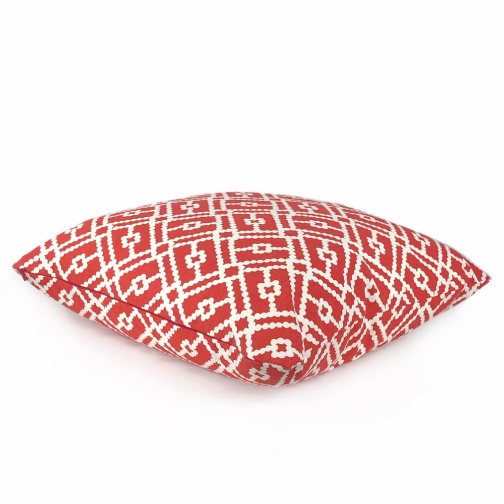Pippa Red White Geometric Lattice Print Pillow Cover - Modern Decorative Throw Pillow Case for Sofa, Bed, Couch - 18x18 Inches Home Decor Accent