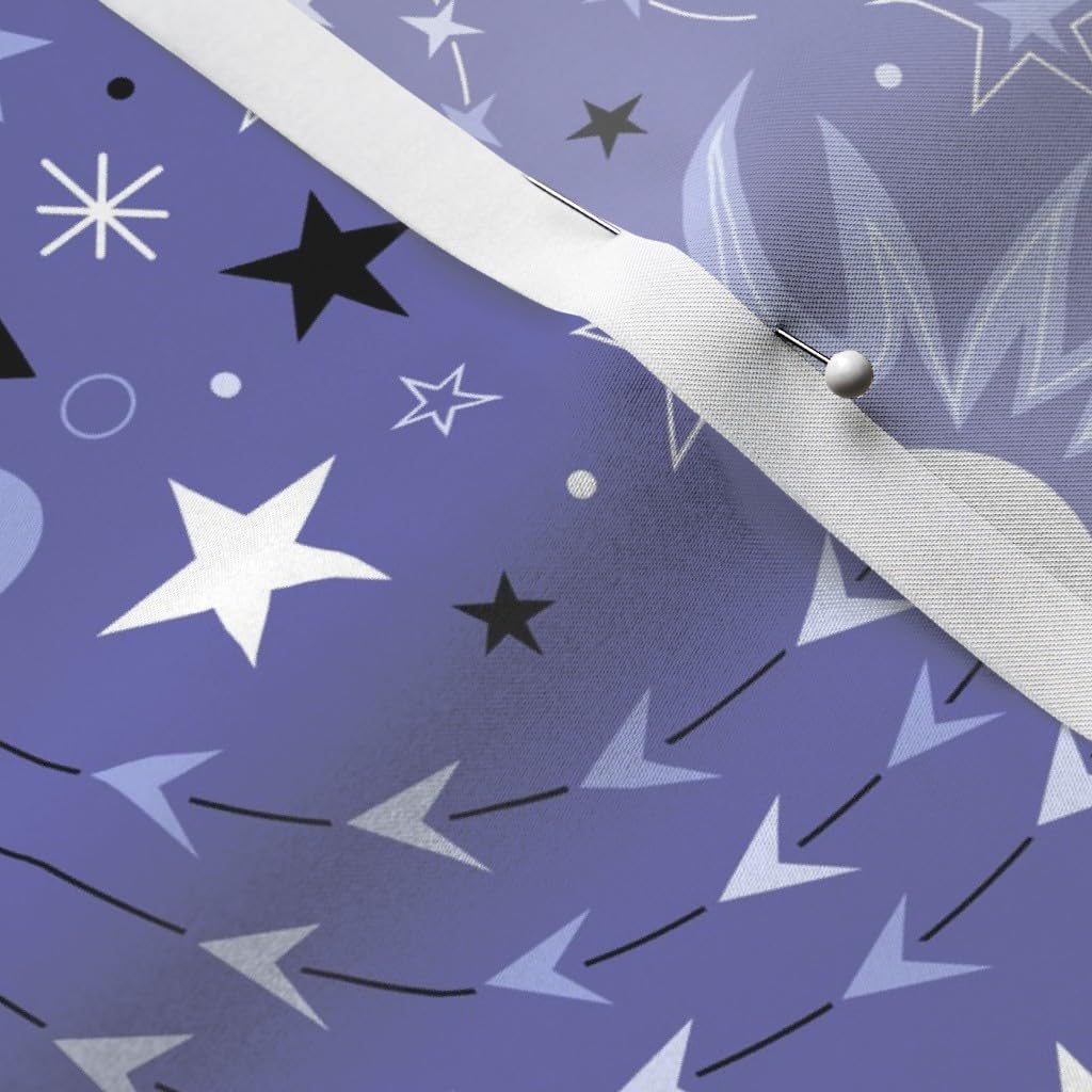 Space Star Kids Periwinkle Nerd Geek Planets Sun Printed Satin Fabric - Fat Quarter for Sewing, Lining, Apparel, Fashion, Blankets & Home Decor | Perfect for DIY Projects, Quilting, and Nursery Decor