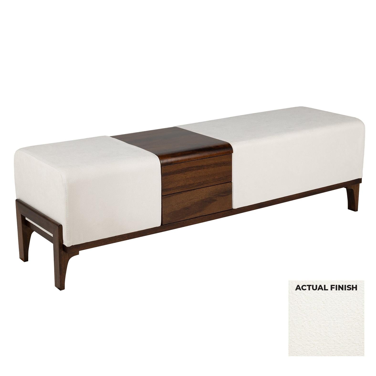 Cyan Design 11803 Noah Bench - Off White Boucle & Medium Brown Upholstered Accent Bench for Living Room, Bedroom, or Entryway