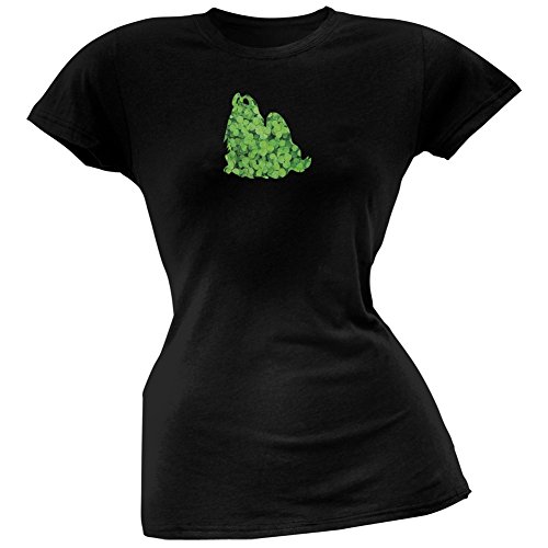 St. Patrick's Day Shih Tzu Shamrock Black Soft Junior T-Shirt for Women - Cute Dog Lover St. Paddy's Outfit for Parties & Festivals