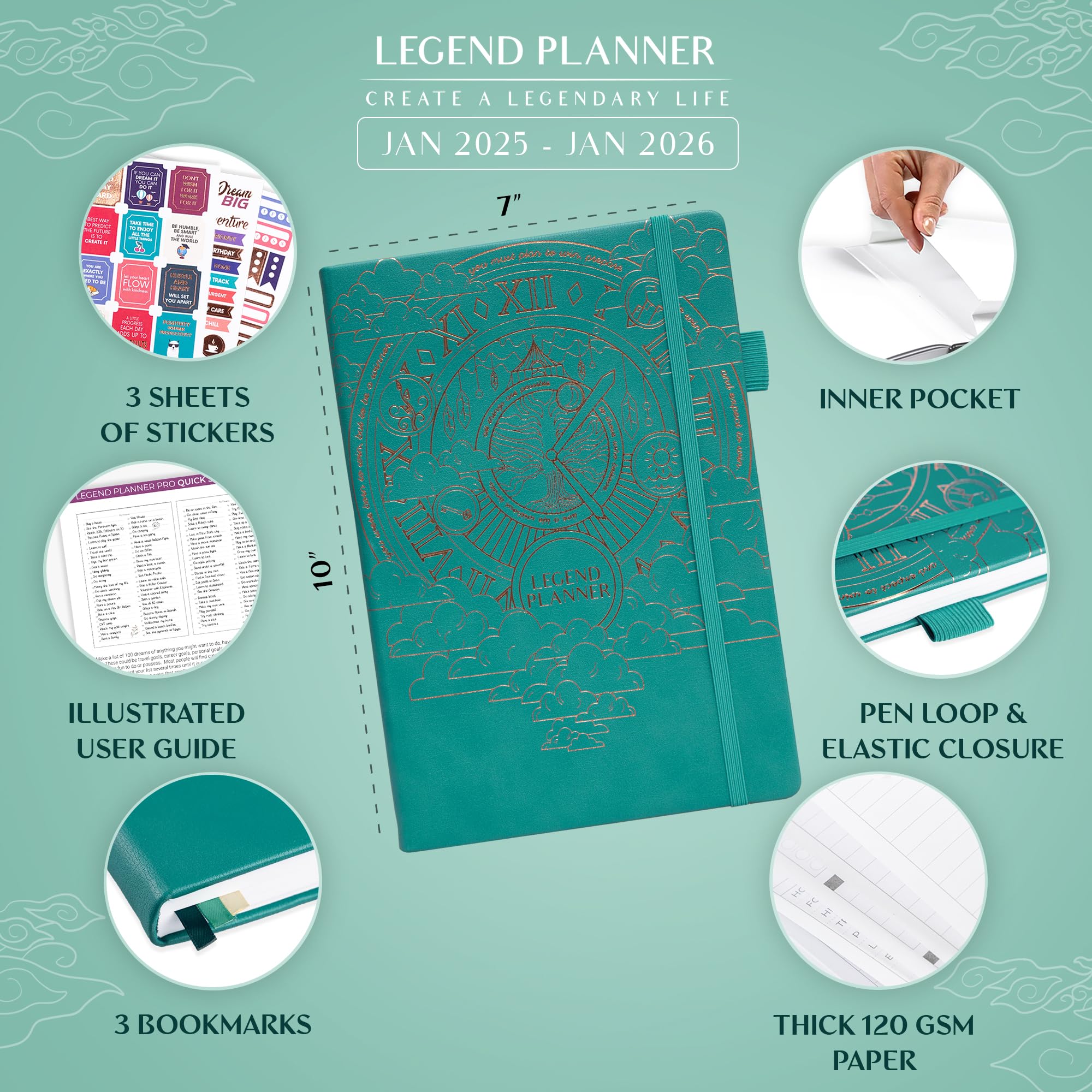 Legend Planner PRO Dated Jan 2025-Jan 2026 – Premium Weekly & Daily Planner with Time Slots, Appointment Book for Work & Time Management, A4 Hardcover (Viridian Green) – Perfect for Professionals, Students & Entrepreneurs to Organize Schedules, Track Goals & Boost Productivity