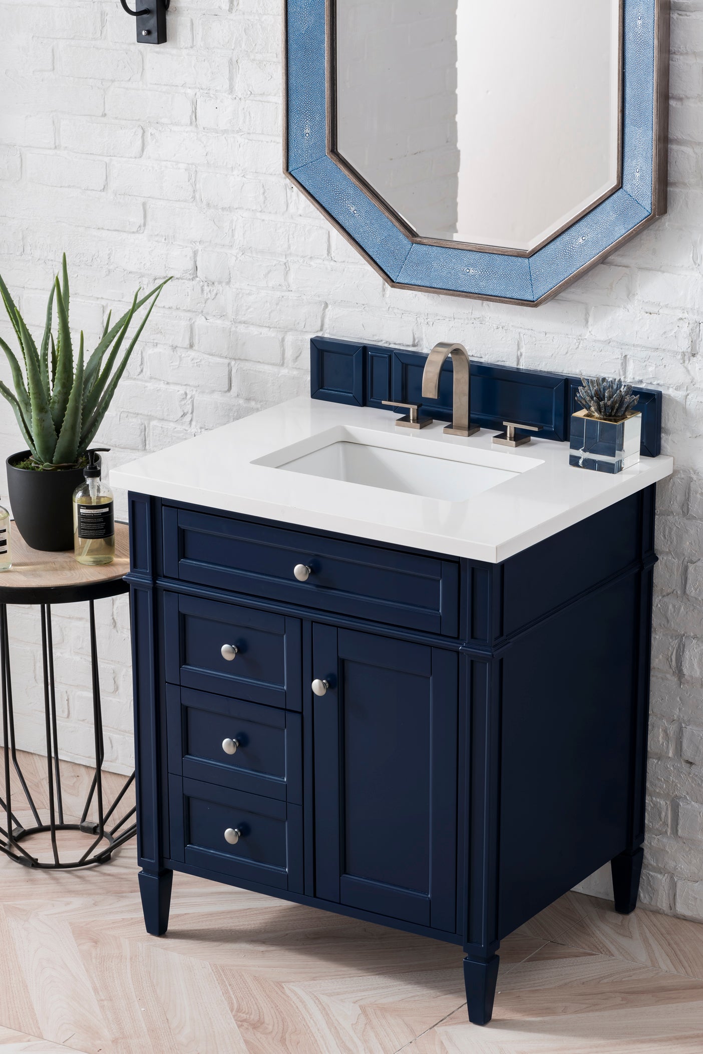 Brittany 30-Inch Single Bathroom Vanity Set with Victory Blue Base & 3CM White Zeus Quartz Countertop - Perfect for Modern Master Bathrooms & Guest Powder Rooms