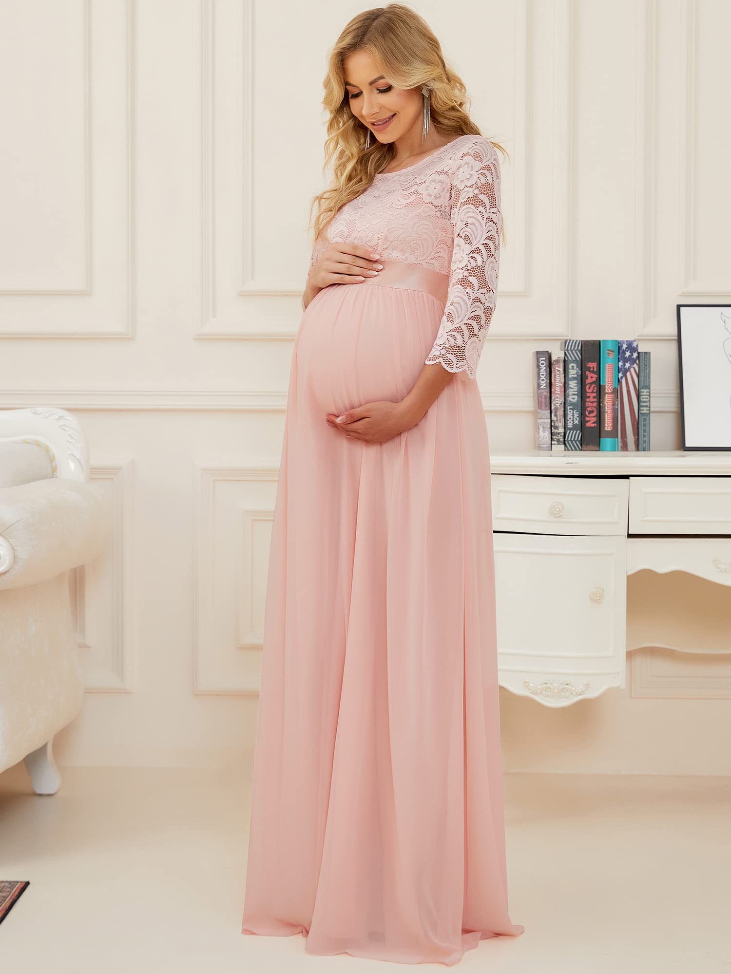 Ever-Pretty Women's 3/4 Sleeve A-Line Lace Embroidery Chiffon Maternity Party Dress 20797 - Elegant Baby Shower, Wedding Guest & Special Occasion Outfit
