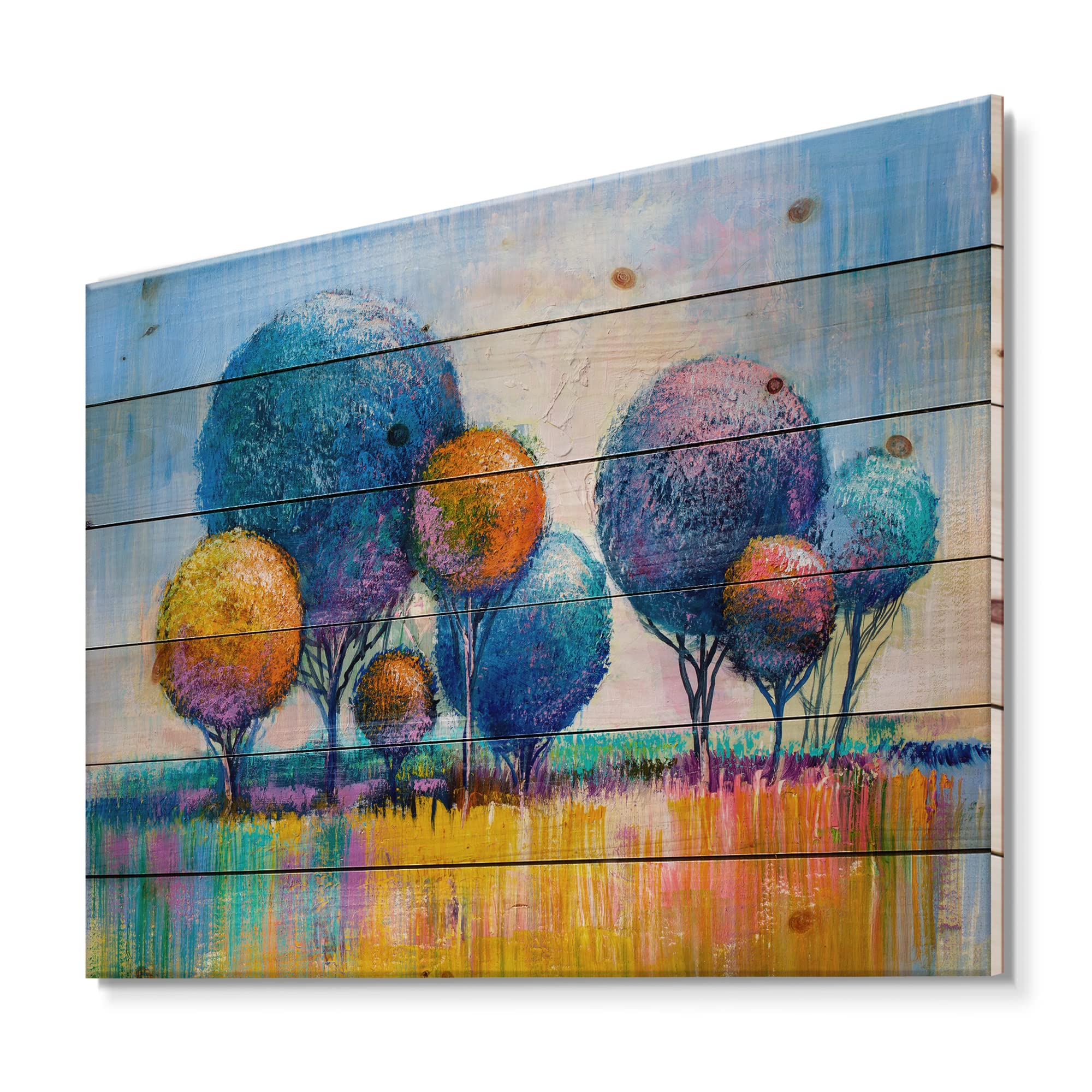 Modern Blue Wood Wall Art - Autumn Fantasy Trees IV Contemporary Wood Wall Decor, Large Landscape Panel Printed on Natural Pine | Perfect for Living Room, Bedroom & Office Decor