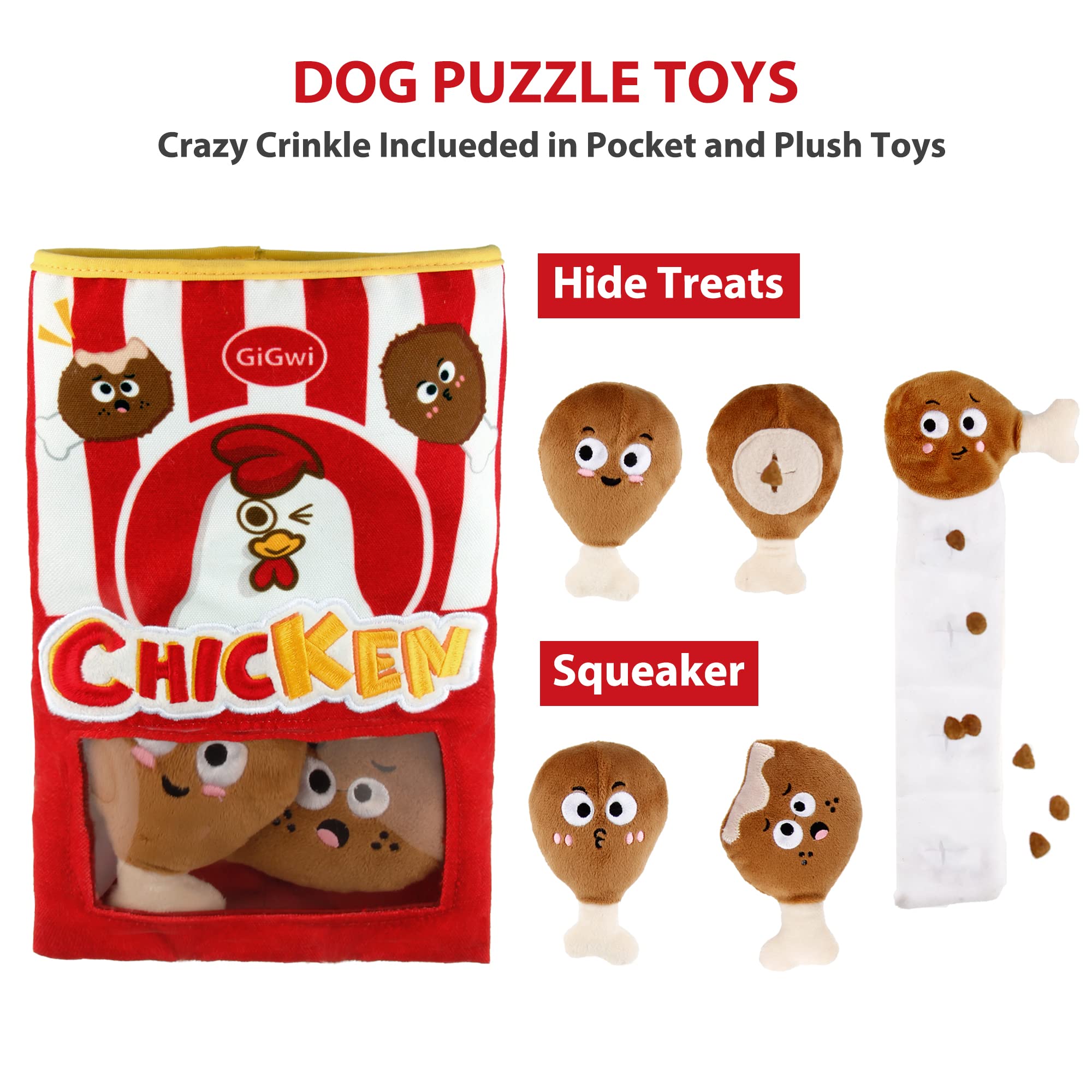 Gigwi Interactive Squeaky Dog Toys for Small Medium Large Dogs - Hide & Seek Puzzle Toys for IQ Training, Boredom Relief & Mental Stimulation - Funny Crinkle Dog Toy Set with Bucket - Perfect for Indoor Play, Outdoor Fetch & Training Sessions