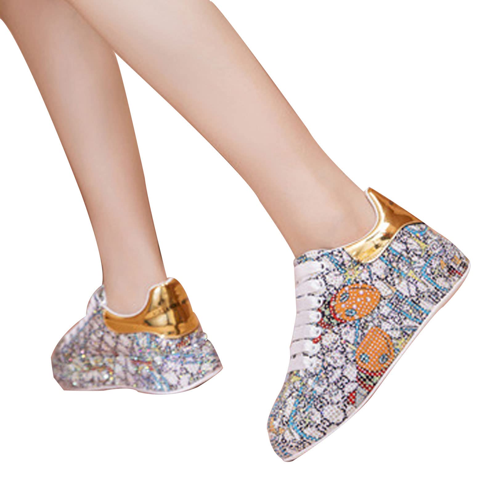 GUOANFG Women's Crystal Platform Sneakers - Rhinestone Lace Up Casual Shoes for Women, Silver (Size 35 EU) | Perfect for Daily Wear, Parties, and Fashion Outfits