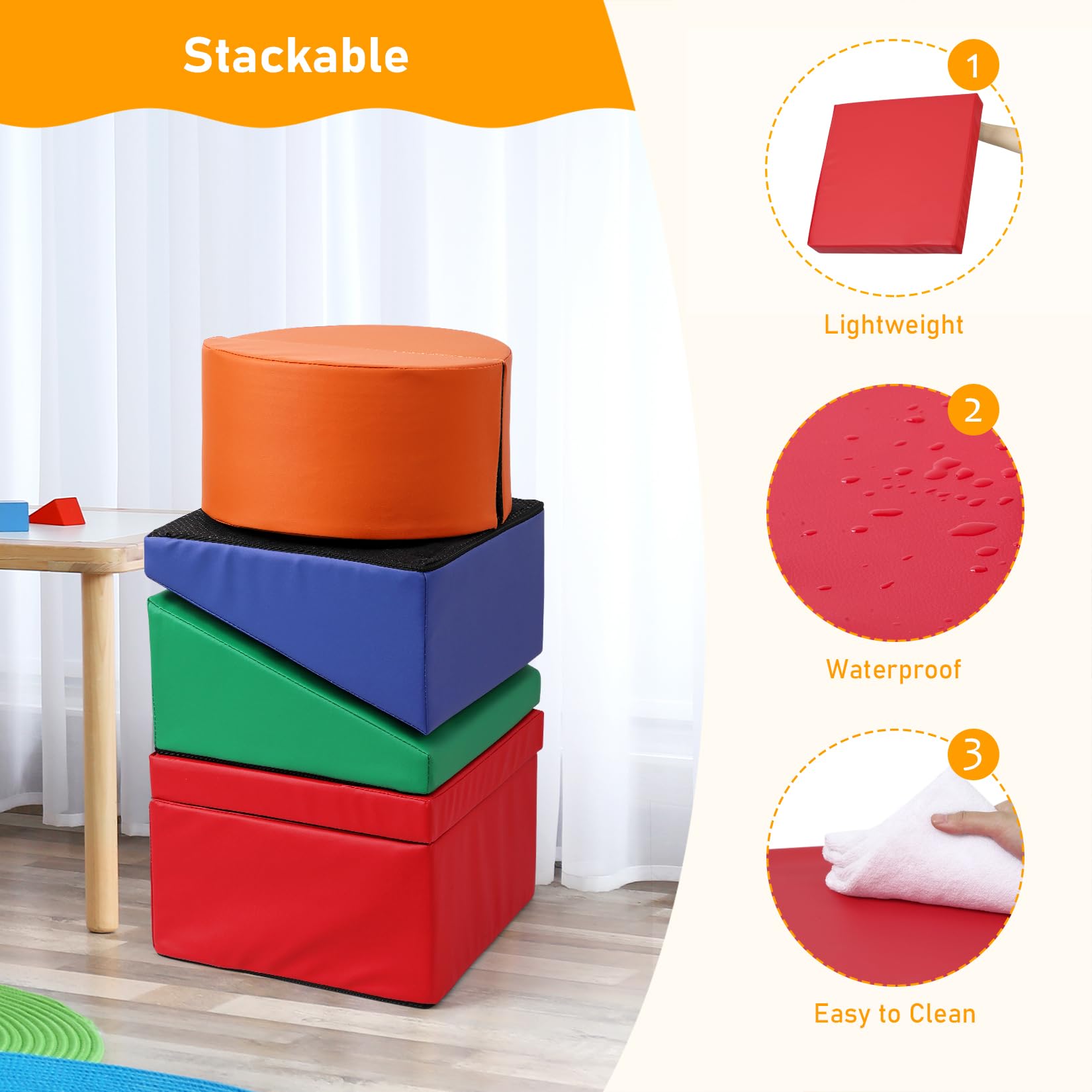 GAOMON Soft Foam Climbing Blocks for Toddlers 1-5 Years - 5PCS Indoor Play Set for Climbing, Crawling & Sliding - Safe Toddler Gym Equipment for Daycare, Preschool & Home Playroom (Non-Slip, Washable)
