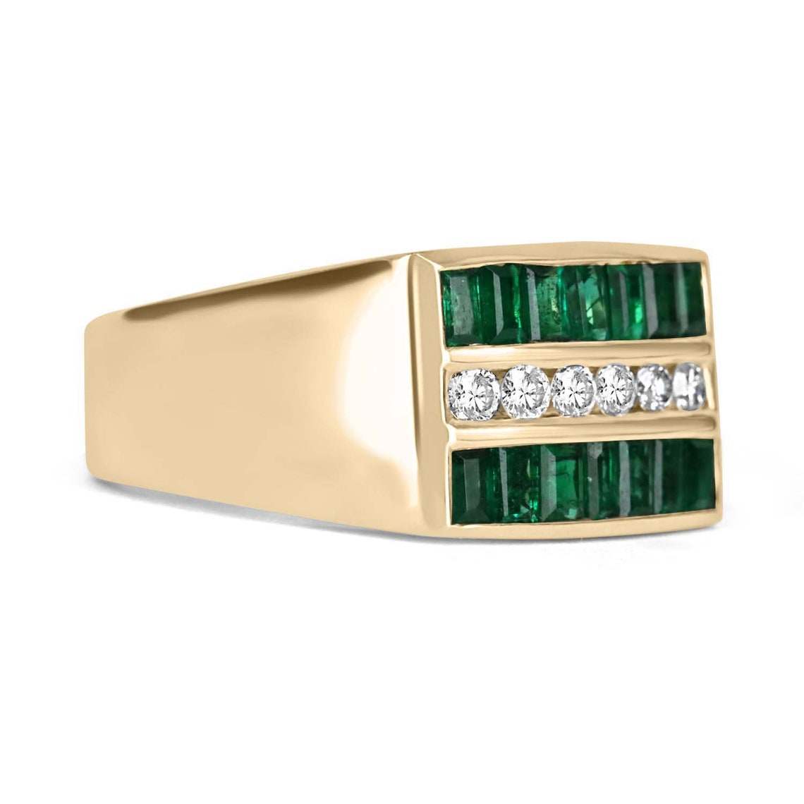 1.84tcw Natural Emerald & Diamond Men's Channel Set Ring 14K Gold - Elegant Wedding Band, Anniversary Gift for Him, Perfect for Special Occasions & Everyday Wear