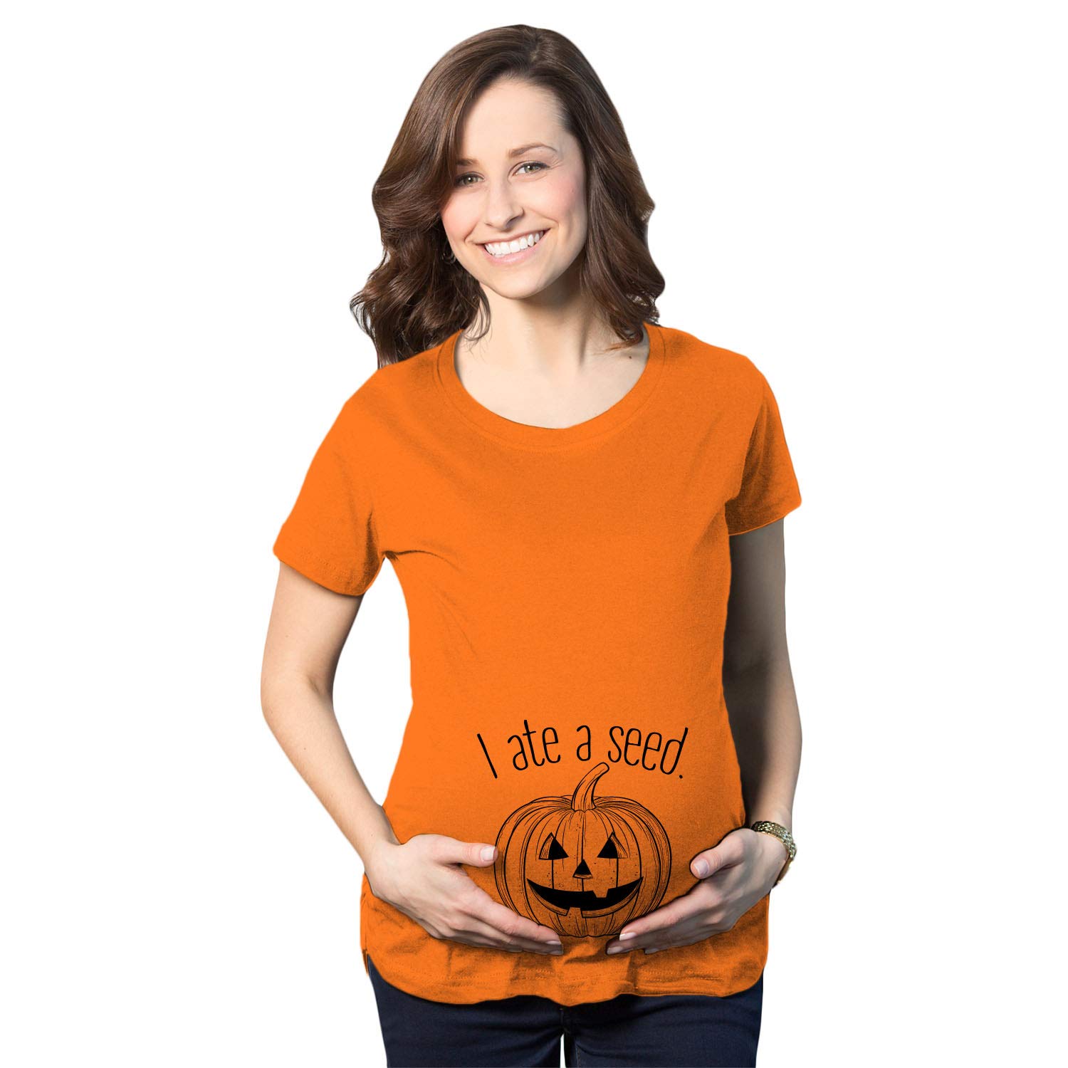 Funny Maternity T-Shirt 'I Ate A Seed' Halloween Pumpkin Pregnancy Tee - Perfect for Halloween Parties & Pregnancy Announcements