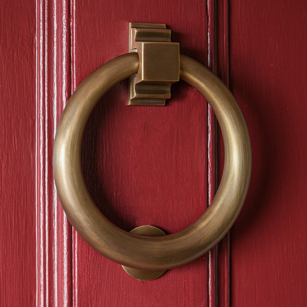 Vintage Antique Brass Door Knocker - Large Heavy Duty Hoop Style for Classic & Rustic Home Entryways - Perfect for Front Doors, Farmhouse, Cottage, and Victorian Style Homes