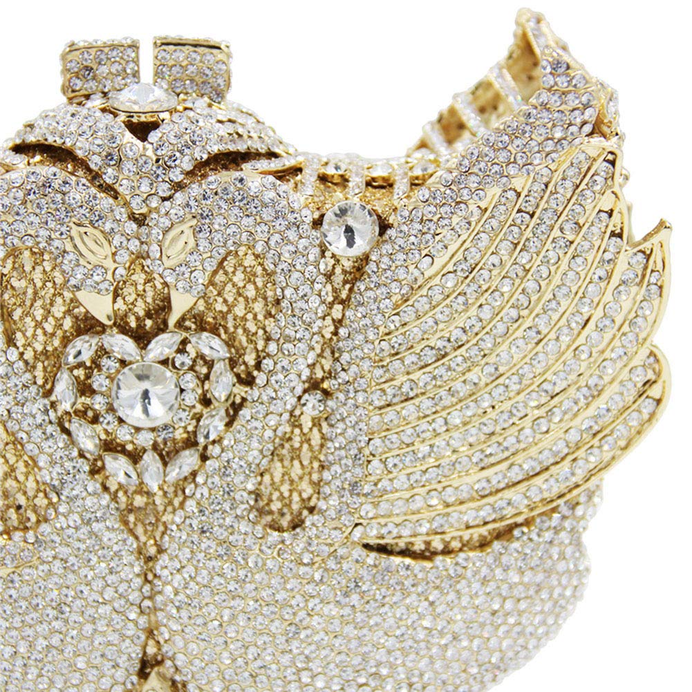 Luxury Rhinestone Women's Evening Clutch Purse with Chain Strap - Elegant Swan Design Wedding Handbag for Parties, Prom & Special Occasions