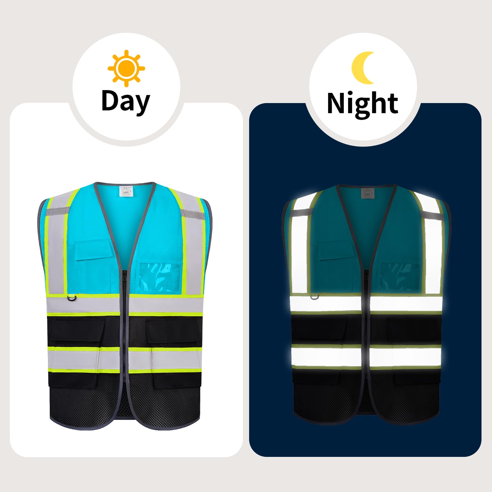 High Visibility Class 2 Safety Vest with Reflective Strips, Pockets & Zipper - ANSI Certified for Men & Women - Ideal for Construction, Road Work & Nighttime Safety