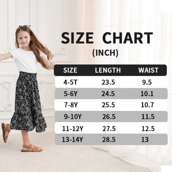 Girls Long Maxi Skirt - High Waisted Ruffle Summer Skirt for Kids | Cute Boho Style Skirt for Beach, Party & Casual Wear