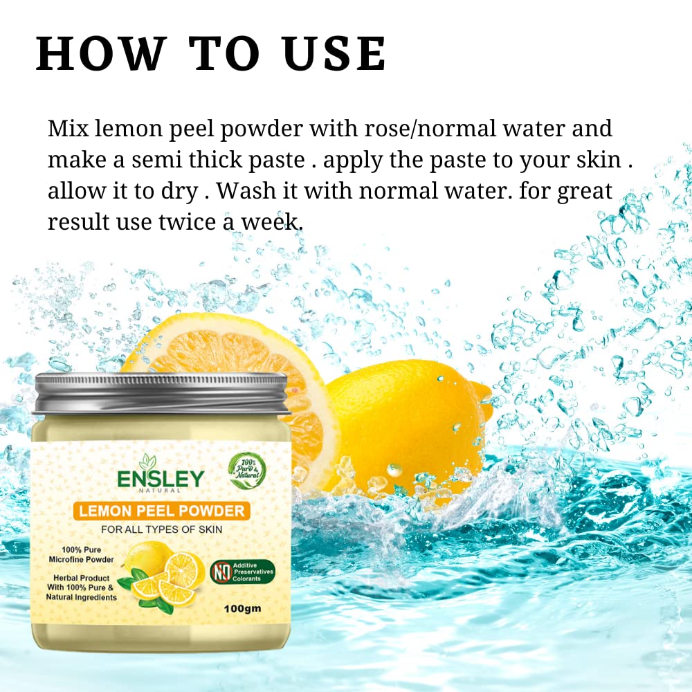 Ensley 100% Natural Lemon Peel Powder for Deep Cleansing & Exfoliation - 200g (Pack of 2) | Organic Face Scrub, Skin Brightening, DIY Beauty Recipes | Perfect for Spa Days & At-Home Skincare Routines