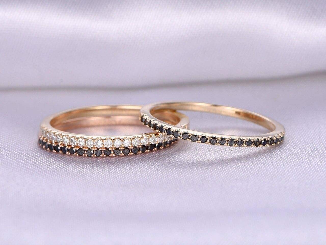 0.75 Carat Black & White Diamond Wedding Ring Set in 18k Gold Plating - Elegant Bridal Jewelry for Engagement, Proposal & Anniversary Gifts