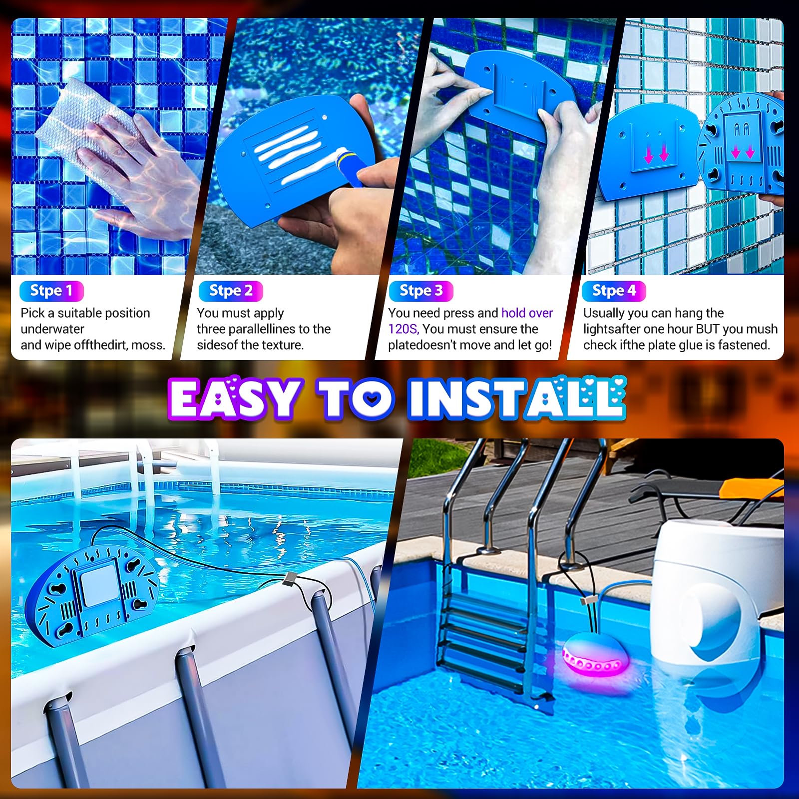20W RGB LED Pool Lights with APP Control & Music Sync - IP68 Waterproof Underwater Lights for Above Ground & Inground Pools, Hot Tubs - 34FT Cord - Perfect for Backyard Parties, Night Swimming & Relaxation