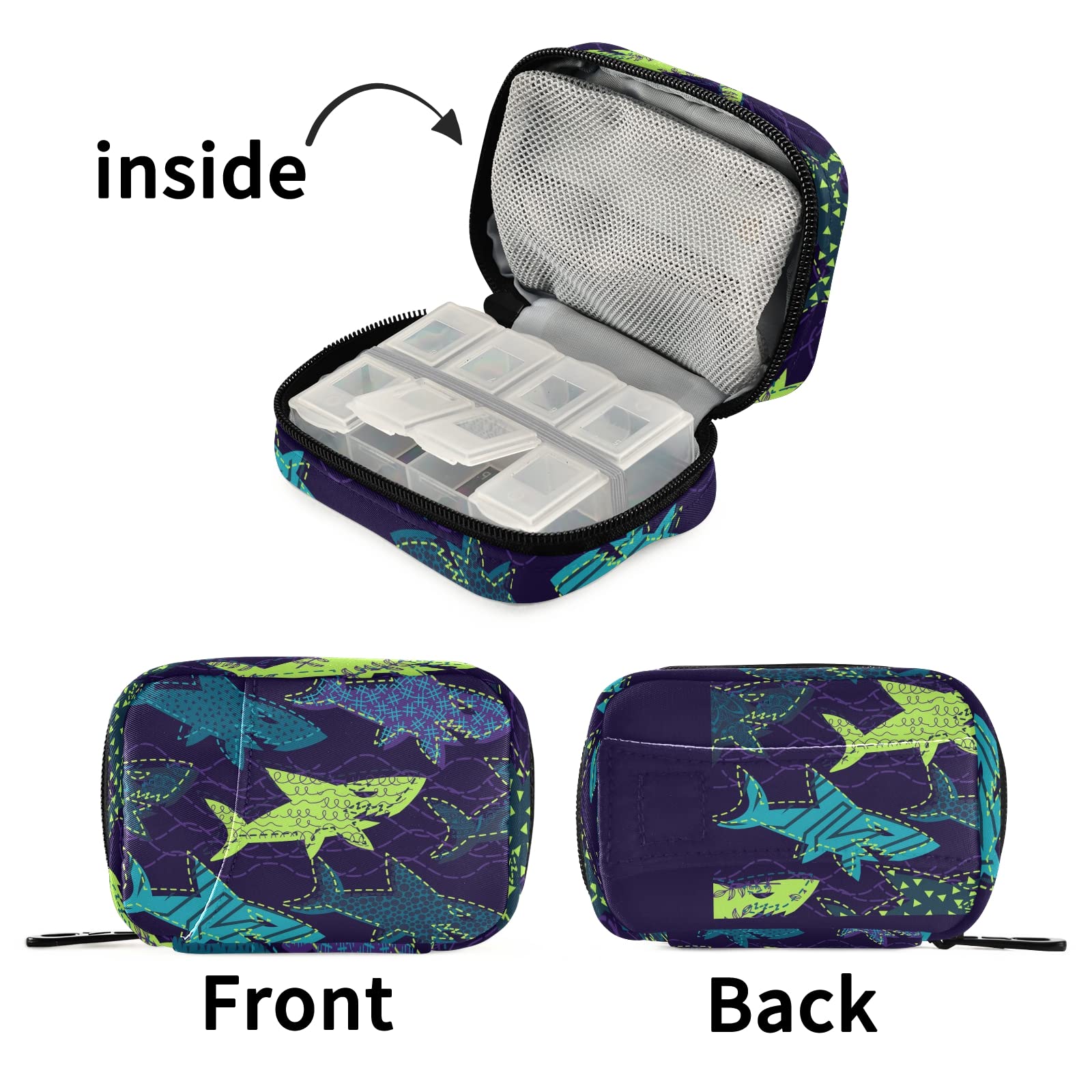 Tarity 7-Day Cool Sharks Pill Organizer with Travel Bag - Large Portable Medicine Box for Daily Vitamins, Fish Oil & Supplements | Perfect for Travel, Home & Office Use