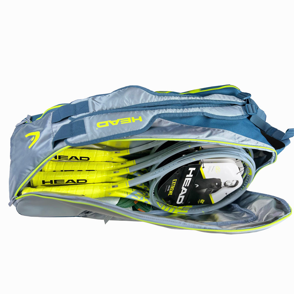 Head Tour Team Extreme Supercombi 9-Pack Tennis Racquet Bag - Yellow/Grey | Durable Multi-Racquet Storage for Tennis Players & Coaches | Perfect for Tournaments, Training & Travel