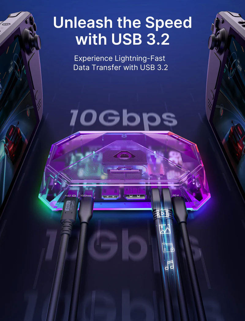 JSAUX 12-Port USB RGB Hub with Power Adapter - HB1201S Clear Purple Docking Station for Gaming PC, Laptop, MacBook & Workstation Setup