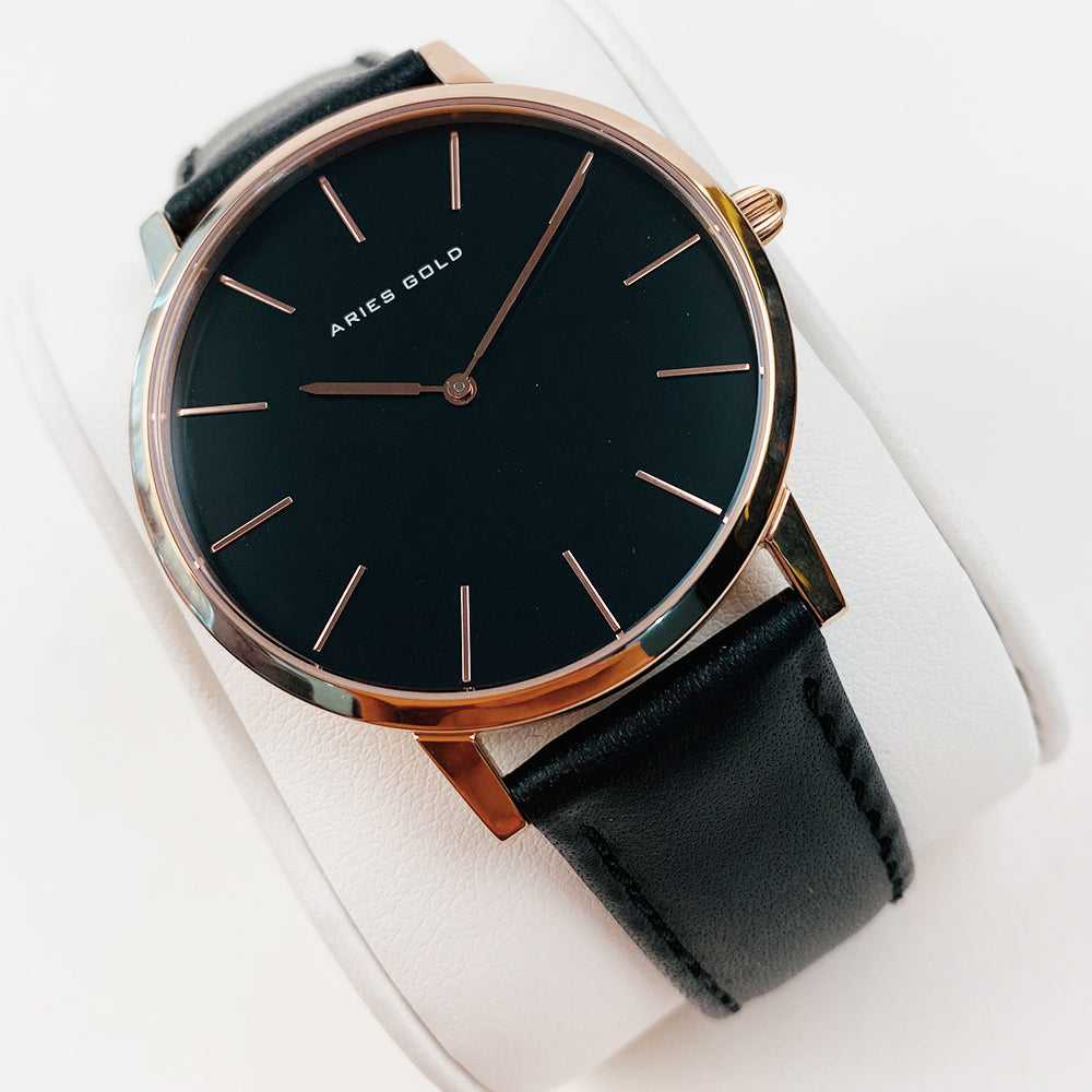 ARIES GOLD Urban Santos Rose Gold Stainless Steel Men's Watch with Black Leather Strap - Stylish & Durable for Business, Casual & Formal Occasions