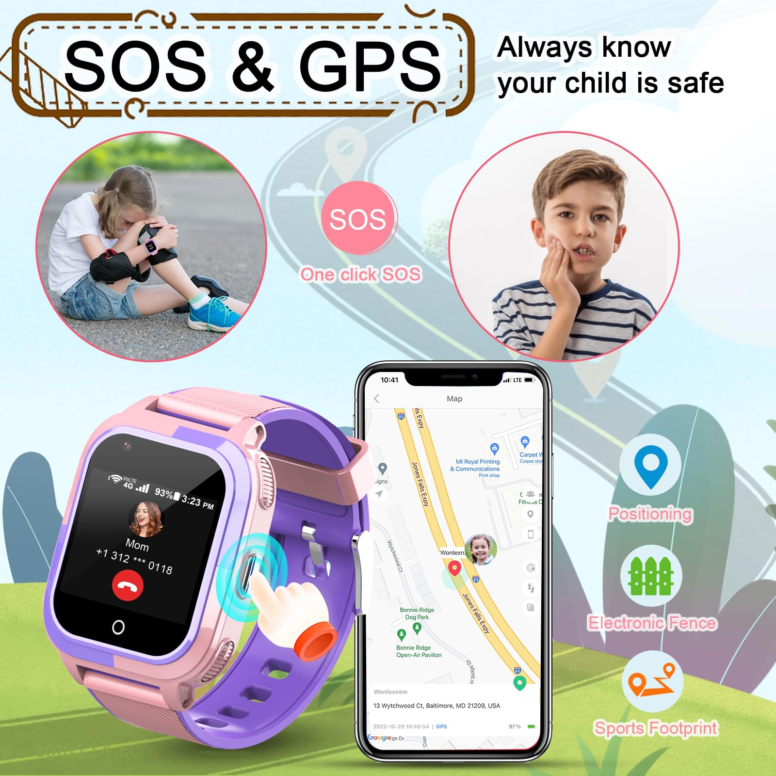 Wonlex Upgraded 4G Kids Smartwatch for Girls Age 6-15 - GPS Tracker, Heart Rate Monitor, SOS Camera, WhatsApp, Pedometer & Body Temperature - Pink Smart Watch for School, Play & Outdoor Safety