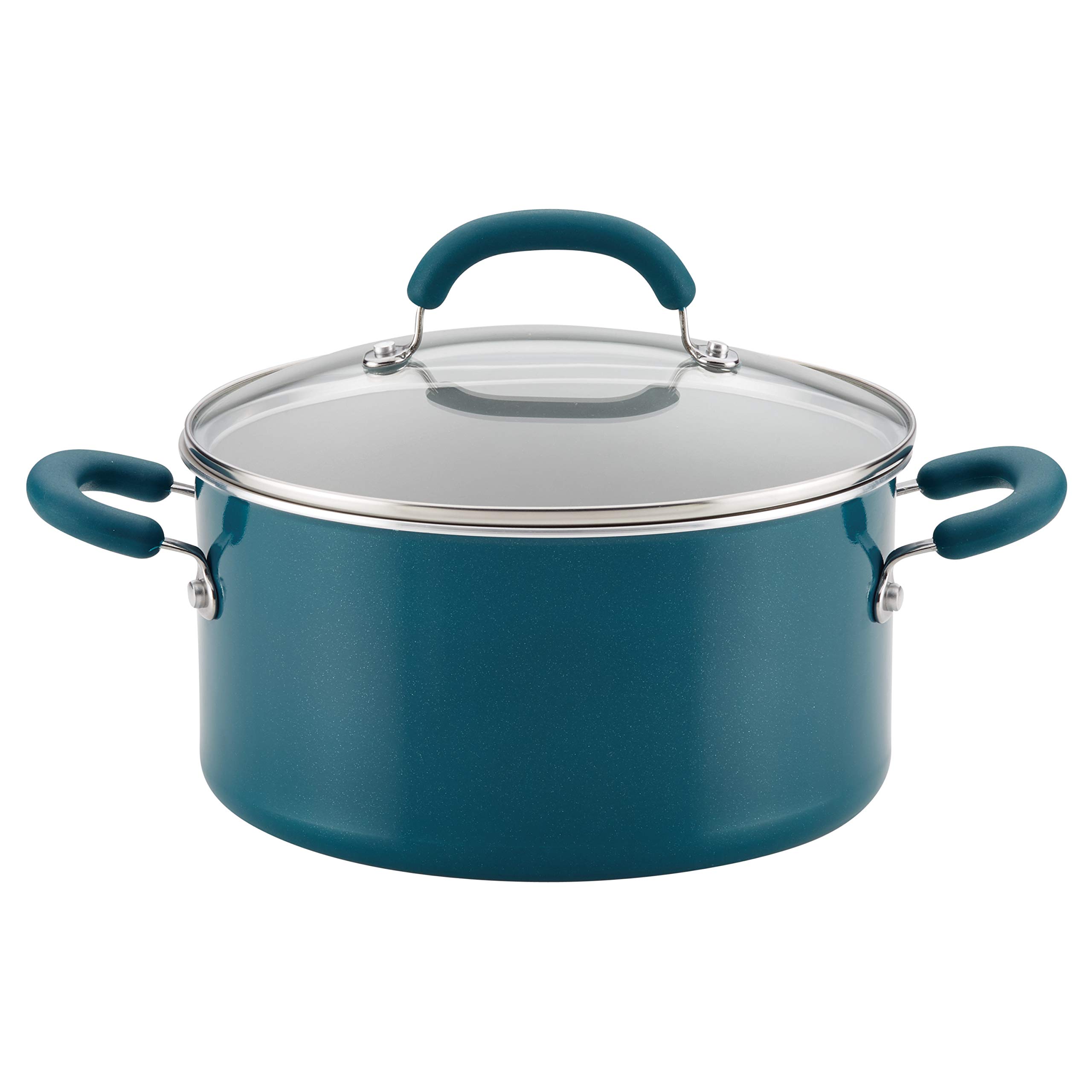 Rachael Ray Nonstick Stock Pot with Lid - 6 Quart Blue Cookware for Soups, Stews & Pasta | Durable Kitchen Pot for Home Cooking & Meal Prep