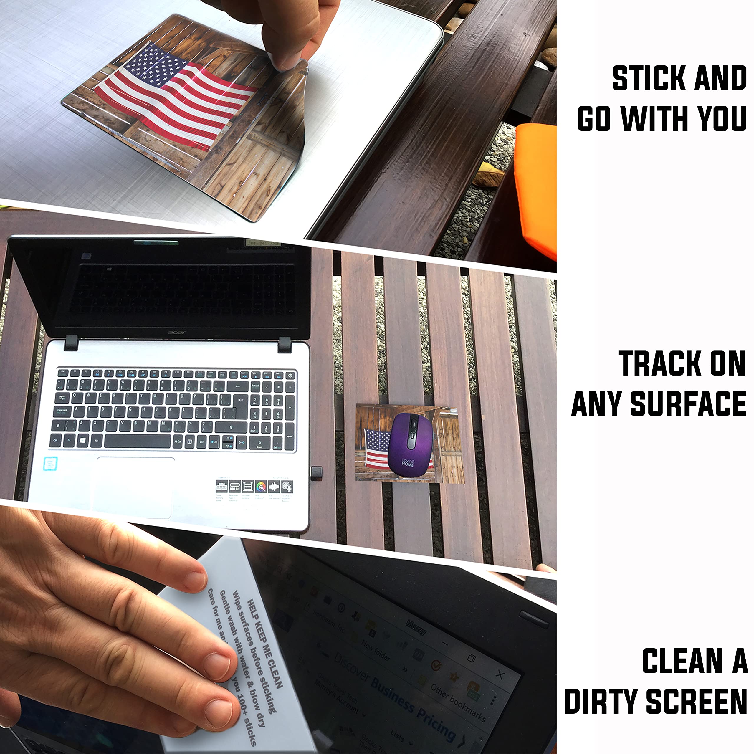 Non-Slip Adhesive Mouse Pad - Sticky & Reusable for Any Surface - Portable Travel Mouse Pad with Excellent Tracking - Perfect for Laptops, Desks & Office Use - USA Made