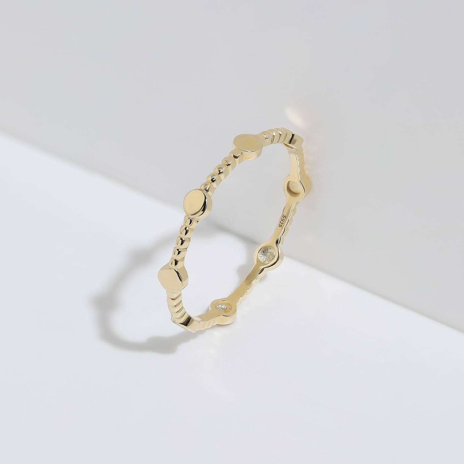 Meissa Sterling Silver Stacking Rings for Women - Gold Plated Stackable Rings with Tiny Cube Beads | Handmade Thin Silver Rings in Gold | Perfect for Layering, Everyday Wear & Gift Giving