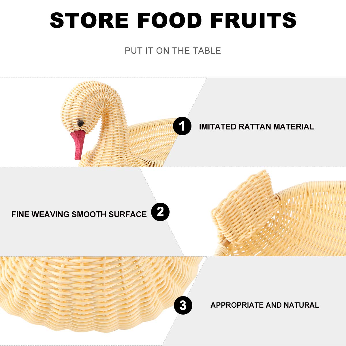 1Pc Imitation Rattan Basket - Decorative Swan Fruit Basket for Candy, Snacks & Jewelry | PP Wicker Material | Perfect for Kitchen, Dining Table, Party Serving & Home Decor