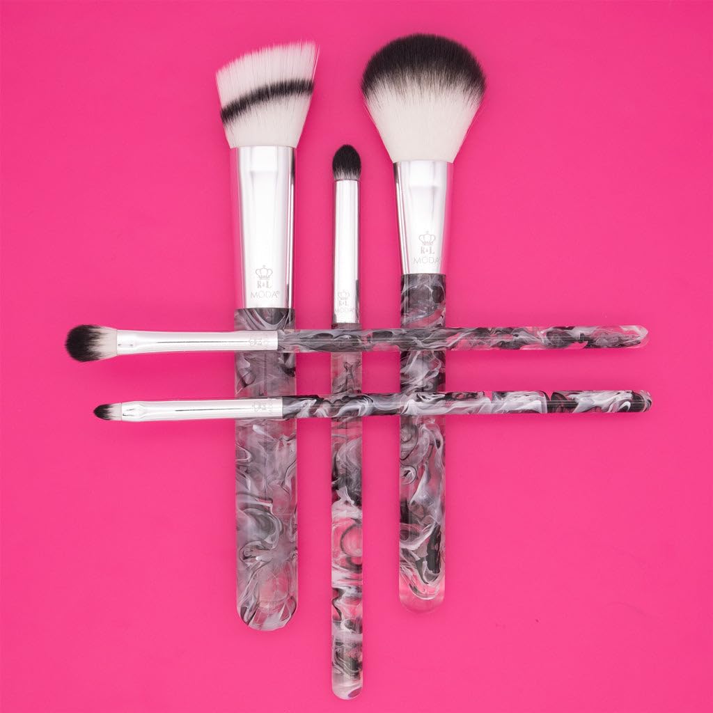 MODA Smoke Show 5-Piece Full Face Makeup Brush Set - Powder, Blender, Shader, Smoky Eye & Lip Brushes (Black) | Professional Cosmetic Brush Kit for Contouring, Blending & Makeup Application