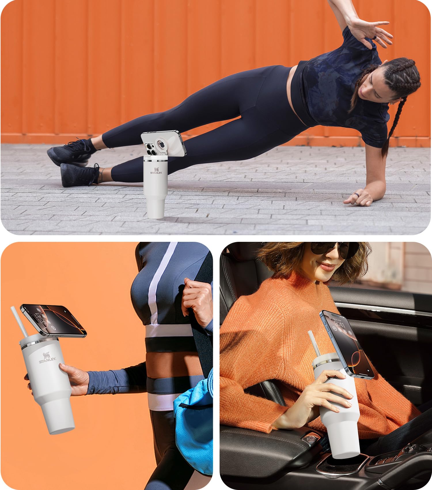 Magnetic Phone Holder for Stanley Cup Quencher H2.0 FlowState Tumbler - Foldable Stand Accessory for Hands-Free Use with All Phone Cases (Perfect for Gym, Car, Office & Outdoor Activities)