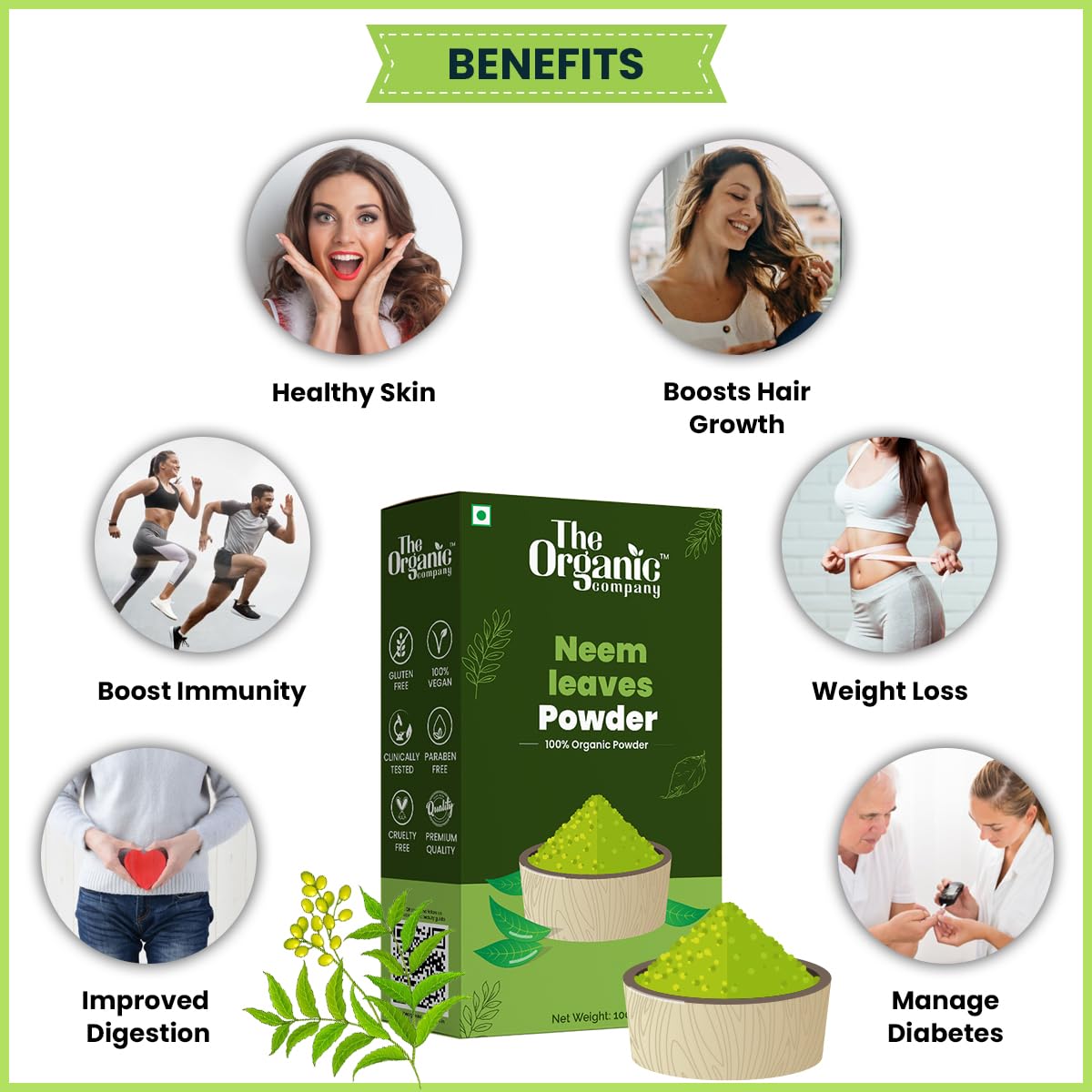 Organic Neem Leaf Powder for Skin Care, Hair Growth & Diabetes | Pure Natural Food Grade Powder for Face Packs, Juices & Herbal Remedies | Supports Healthy Skin, Hair & Blood Sugar Levels