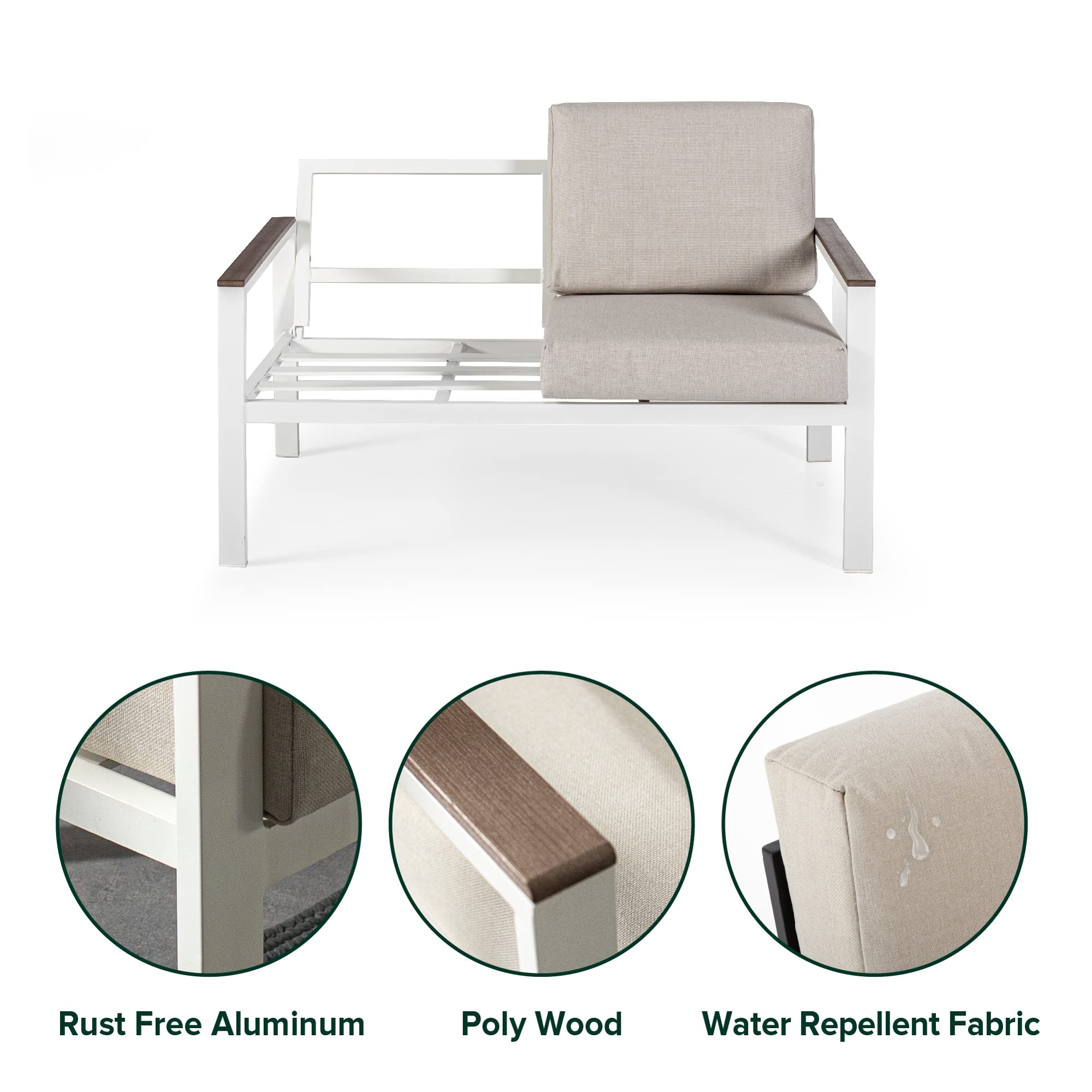 ZINUS Dillon 4-Piece Outdoor Patio Conversation Set - Aluminum & Poly Lumber, Weather-Resistant, Rust-Proof, Easy Assembly (White) - Perfect for Backyard, Garden, Poolside & Deck Relaxation