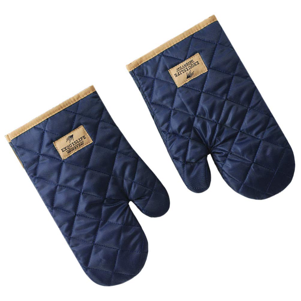 Heat Resistant Oven Mitts - Pair of Non-Slip Kitchen Gloves for Baking, Cooking, Grilling & BBQ (Blue) - Perfect for Baking Cookies, Roasting Turkey & Outdoor Barbecues