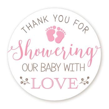 Baby Shower Thank You Stickers - Pink Round Labels with Tiny Baby Feet Design | 48-Pack (1.67 Inches) | Perfect for Baby Shower Favors, Gift Tags & Decorations | Ideal for Girls' Celebrations & Nursery Organization
