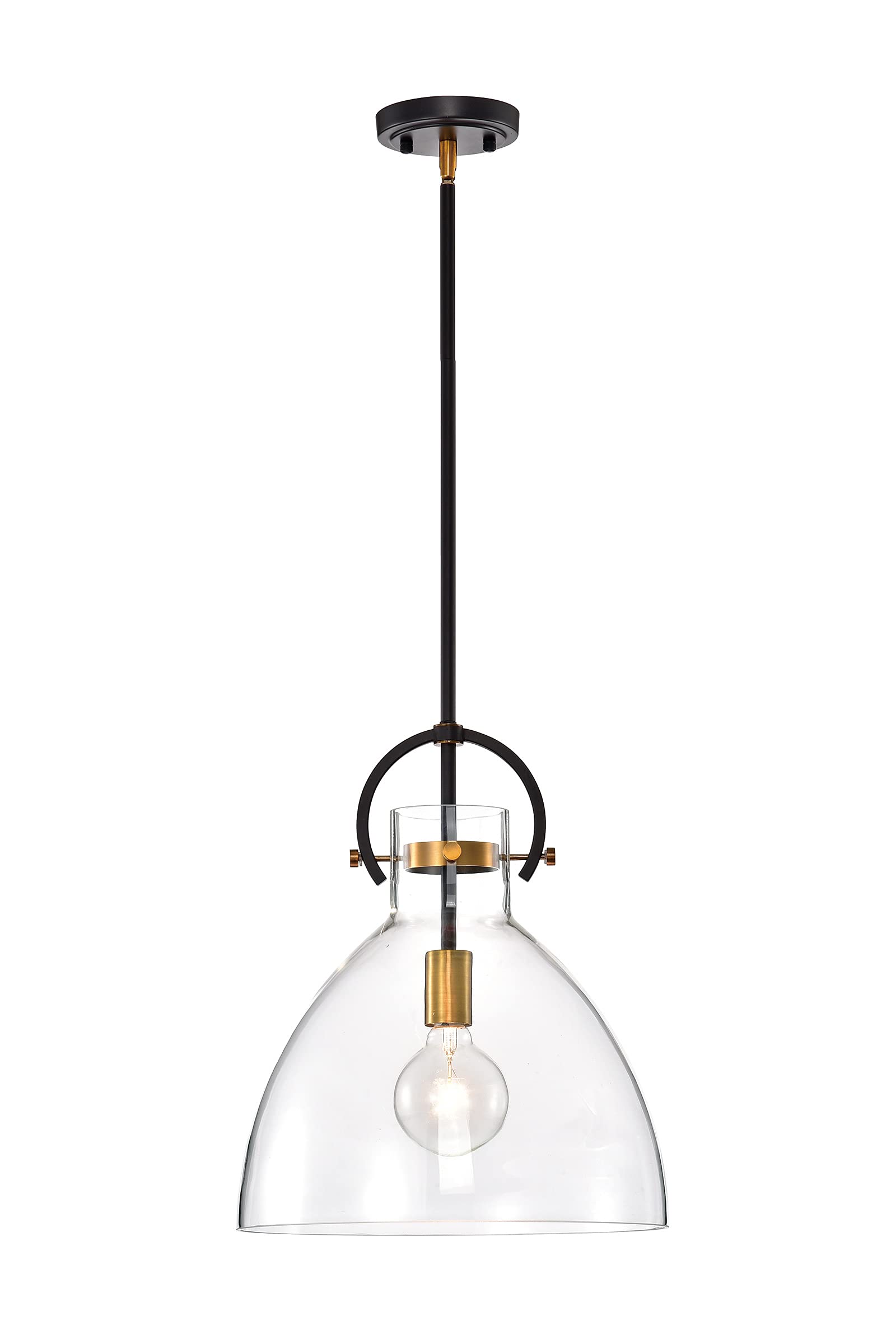 Edvivi 1-Light Oil Rubbed Bronze & Antique Gold Bowl Shaped Clear Glass Pendant Light Fixture - Perfect for Kitchen Island, Dining Room, or Entryway Lighting