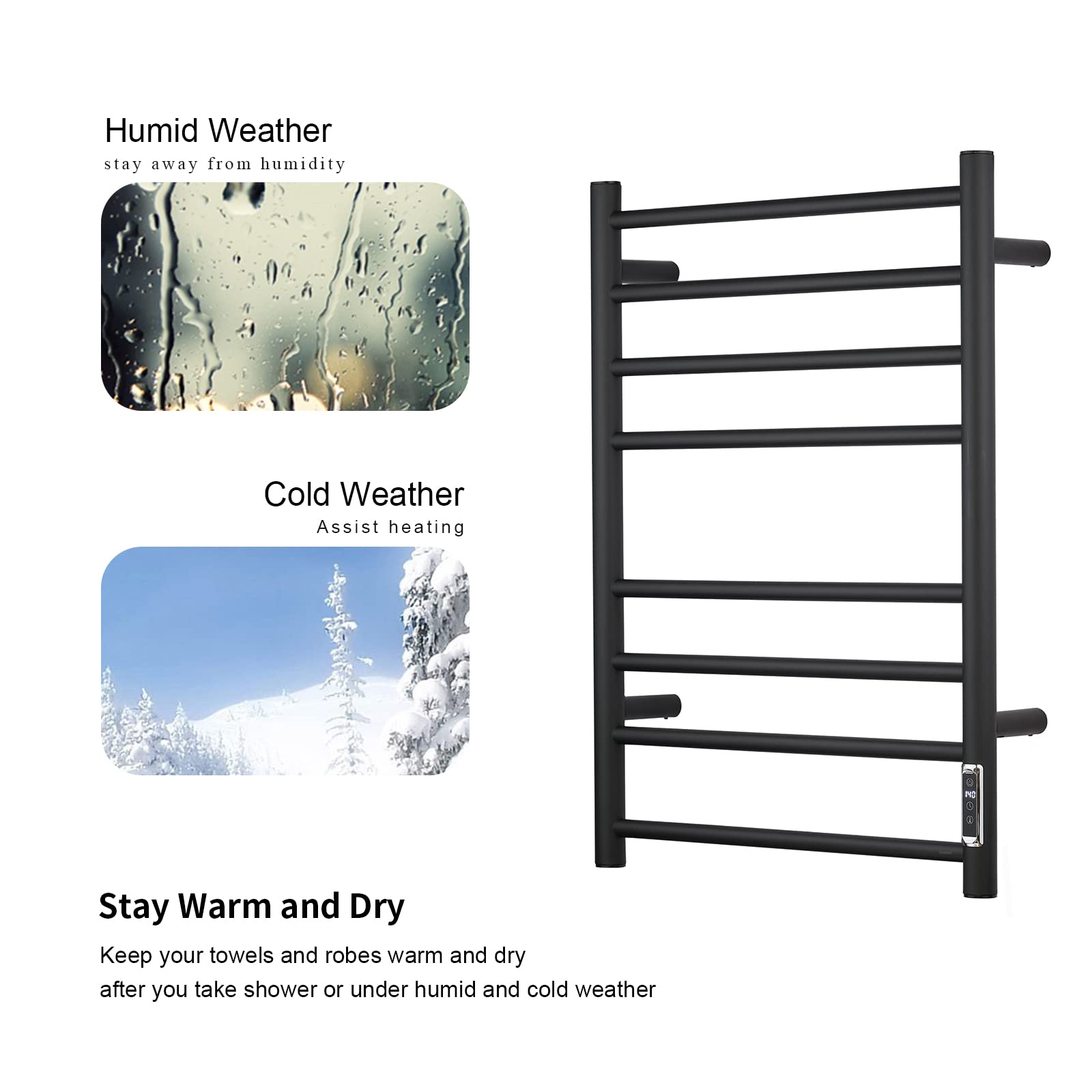 Electric Towel Warmer with Built-in Timer - Wall Mounted Bathroom Heated Towel Rack (Black) | Fast Heating, Energy Efficient | Perfect for Spa, Luxury Bathrooms & Cold Weather Comfort