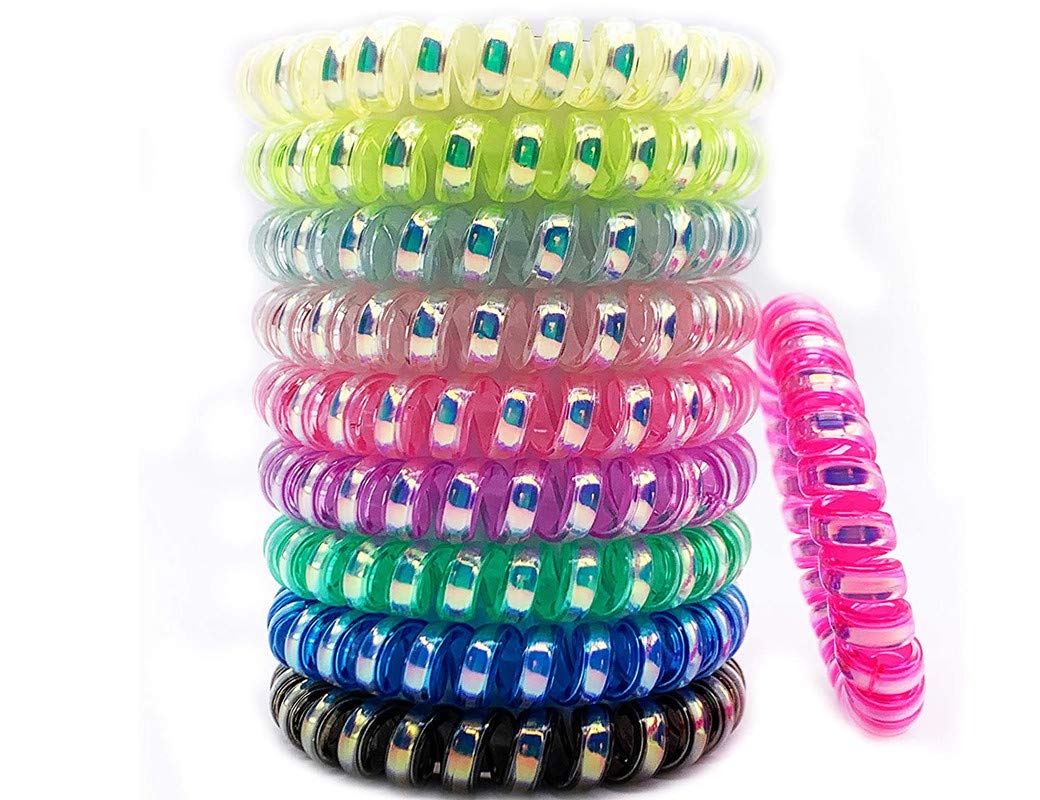 Belicia Coil Hair Ties - 10-Piece Spiral Hair Coils for Women & Girls - No Crease Ponytail Holders with Fashionable Designs - Colorful Traceless Phone Cord Hair Ties Kit - Perfect for Workouts, Yoga, Office & Everyday Use