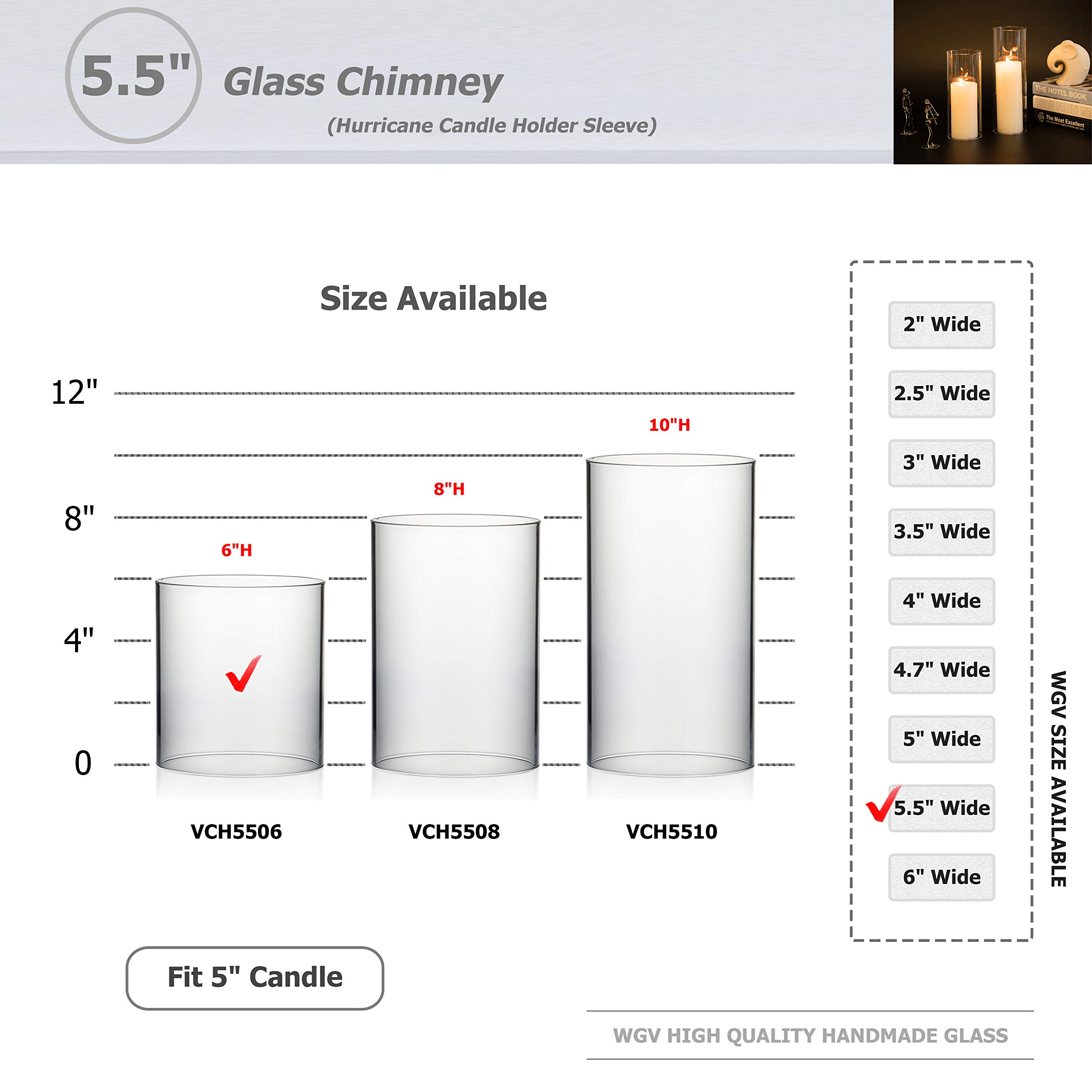 WGVI Clear Glass Hurricane Candle Holder Sleeve - 5.5