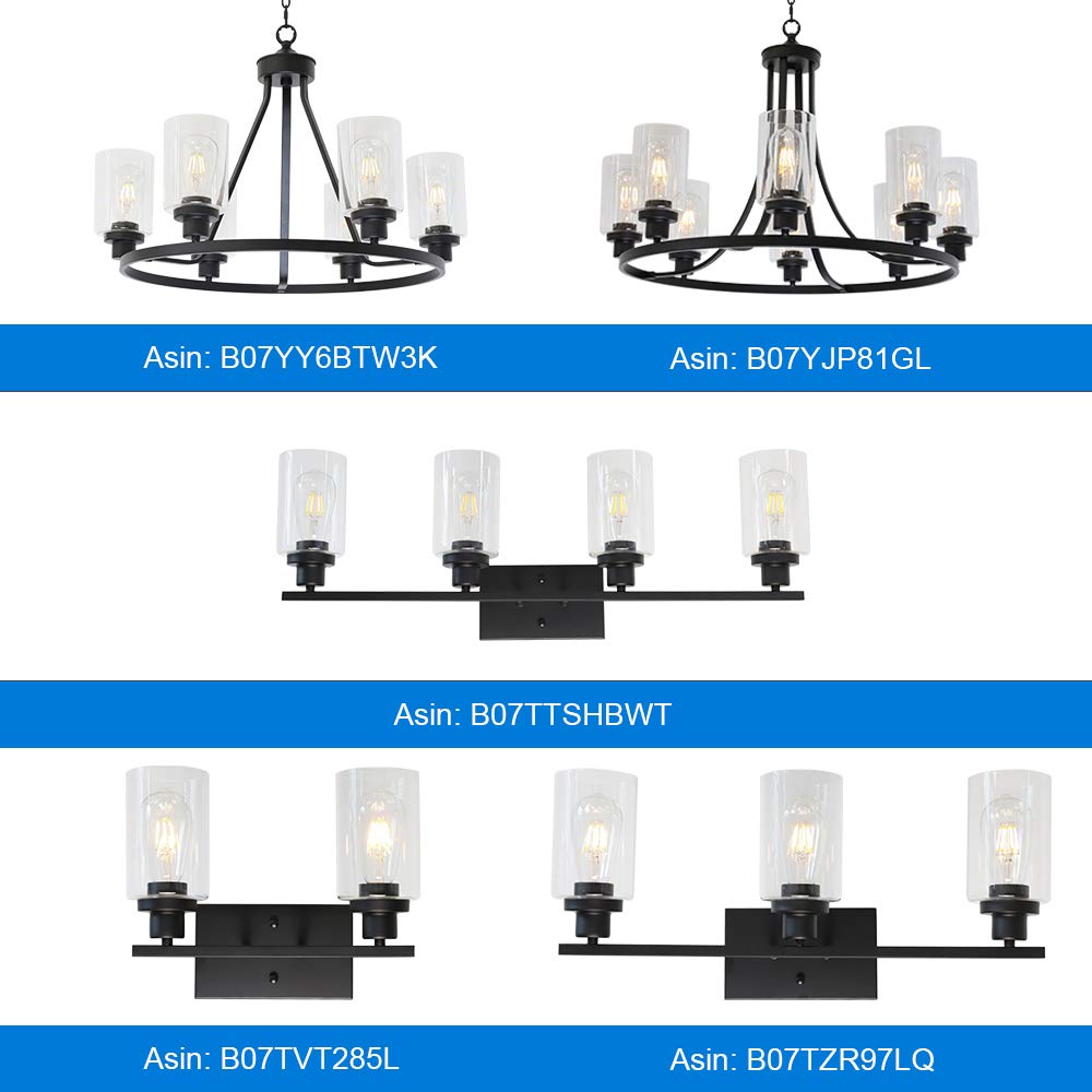 MELUCEE 8-Light Black Industrial Chandelier with Clear Glass Shades - Farmhouse Kitchen Island Pendant Lighting for Dining Room, Living Room, Bedroom | Perfect for Rustic Home Decor & Open Concept Spaces