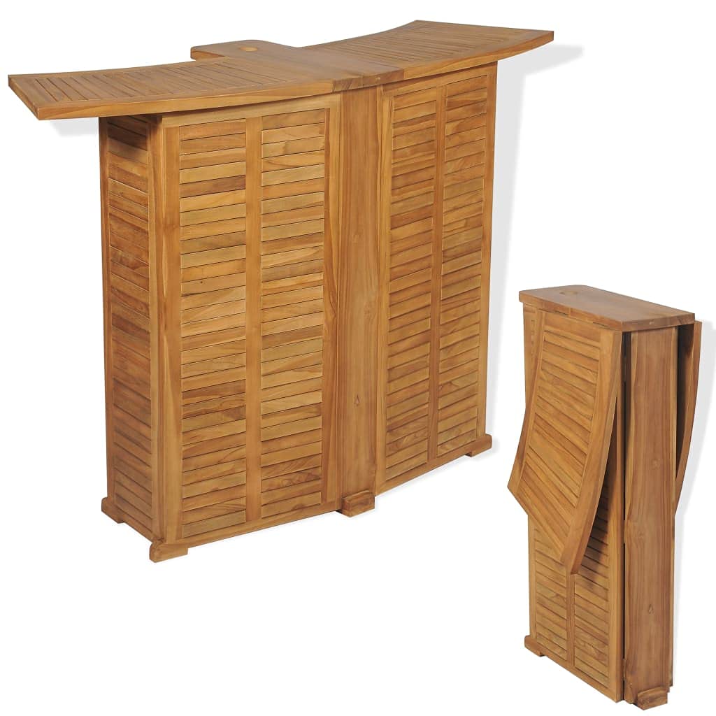 3-Piece Solid Teak Wood Bistro Set with 2 Folding Chairs - Foldable Wooden Bar Counter & Patio Dining Set for 2 - Perfect for Outdoor Gardens, Balconies & Small Space Entertaining