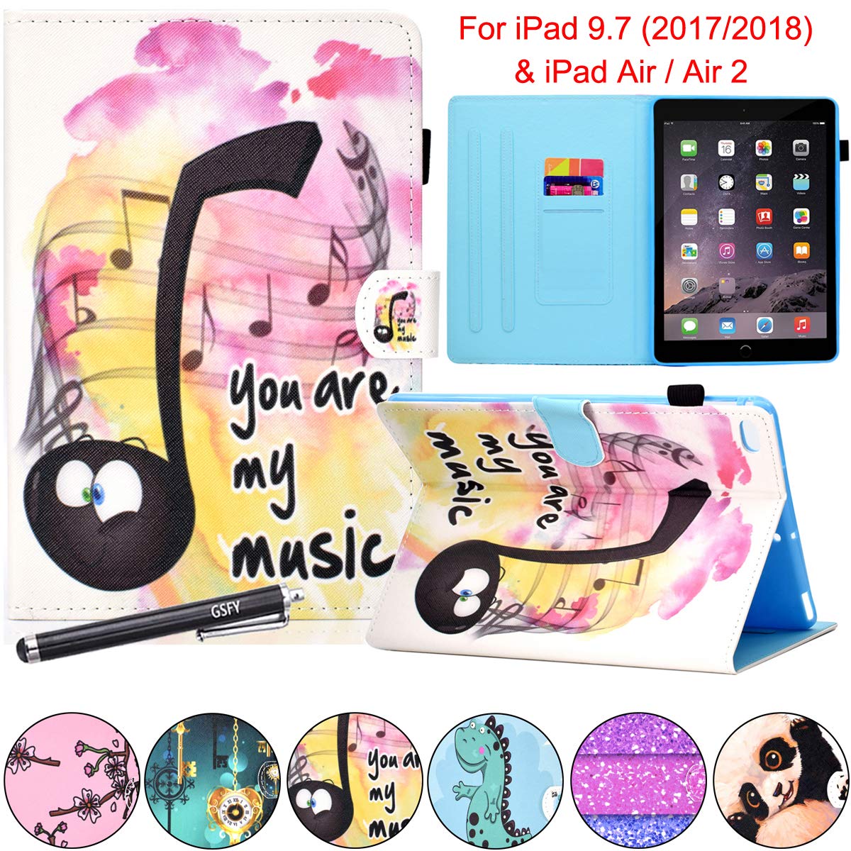 Premium Leather iPad 9.7 Inch Case with Auto Wake/Sleep & Pencil Holder - Compatible with iPad 6th/5th Gen, iPad Air 2 & iPad Air - Anti-Slip Wallet Stand Cover for Work, Travel & School