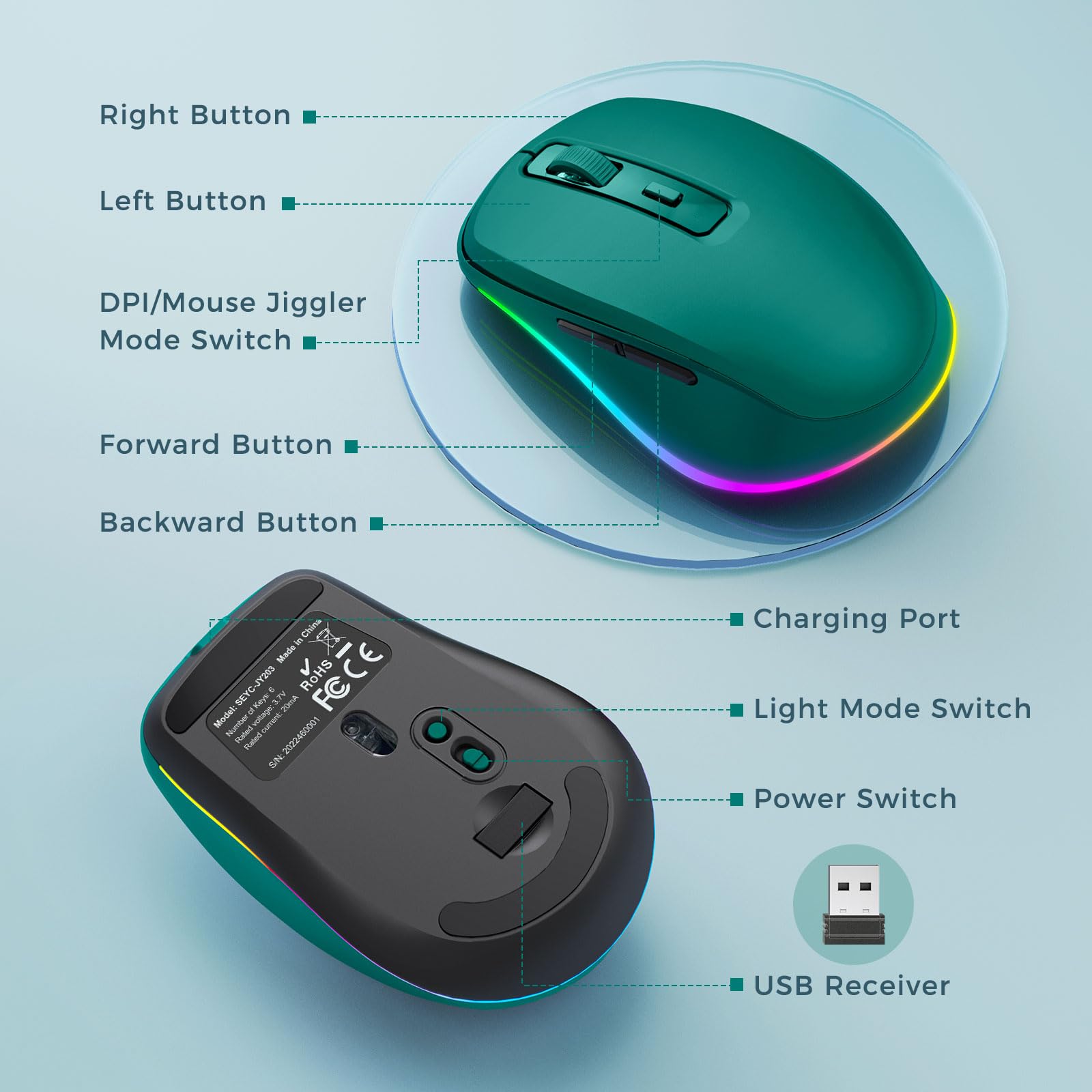 PEIOUS Wireless Mouse Jiggler with Undetectable Random Movement - Rechargeable LED Mouse Mover for Laptop, Keeps Computer Awake (Dark Green) - Perfect for Remote Work, Online Meetings & Preventing Sleep Mode