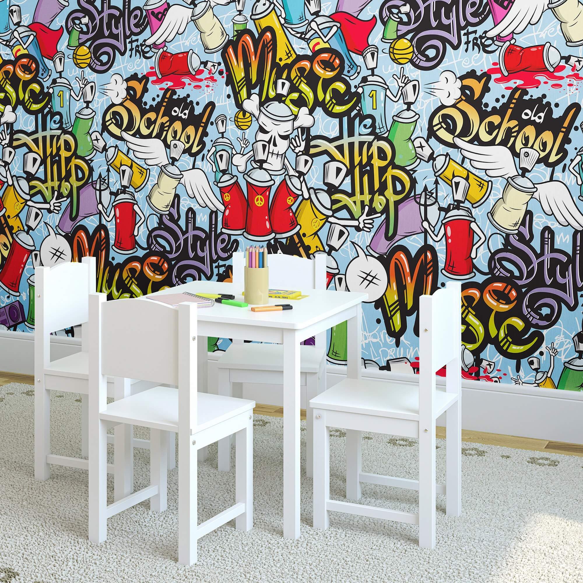 Green and Yellow Graffiti Peel and Stick Removable Wallpaper for Kids - Easy DIY Nursery, Bedroom, Playroom Decor