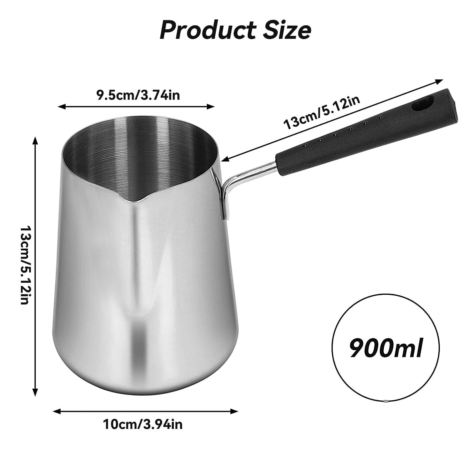 Stainless Steel Turkish Coffee Warmer Pot with Spout - 900ml Milk Butter & Chocolate Melting Jug - Perfect for Turkish Coffee, Hot Chocolate & Butter Melting at Home or Cafe