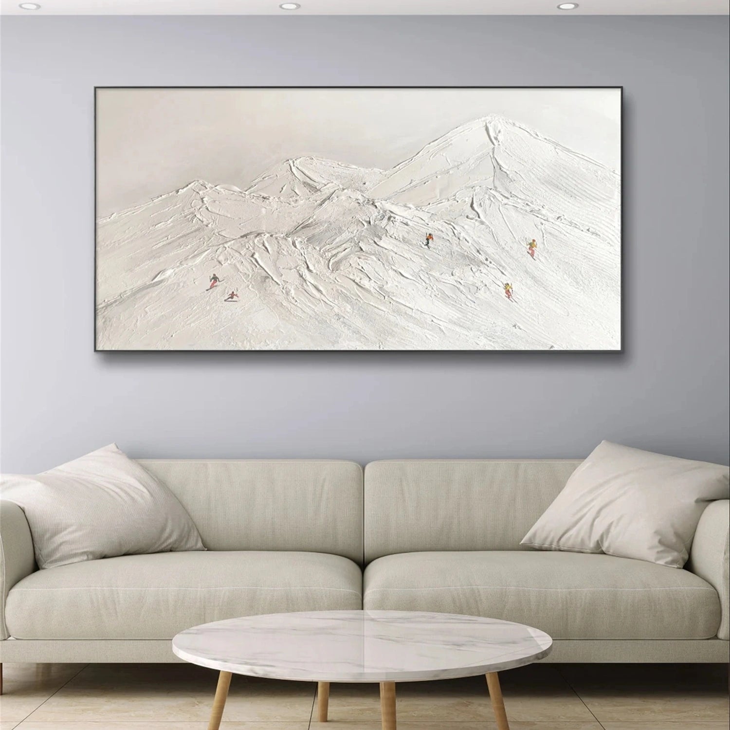 SP044 Skiing Sport Art Textured Canvas Painting - Perfect for Winter Cabin Decor & Ski Lodge Wall Art