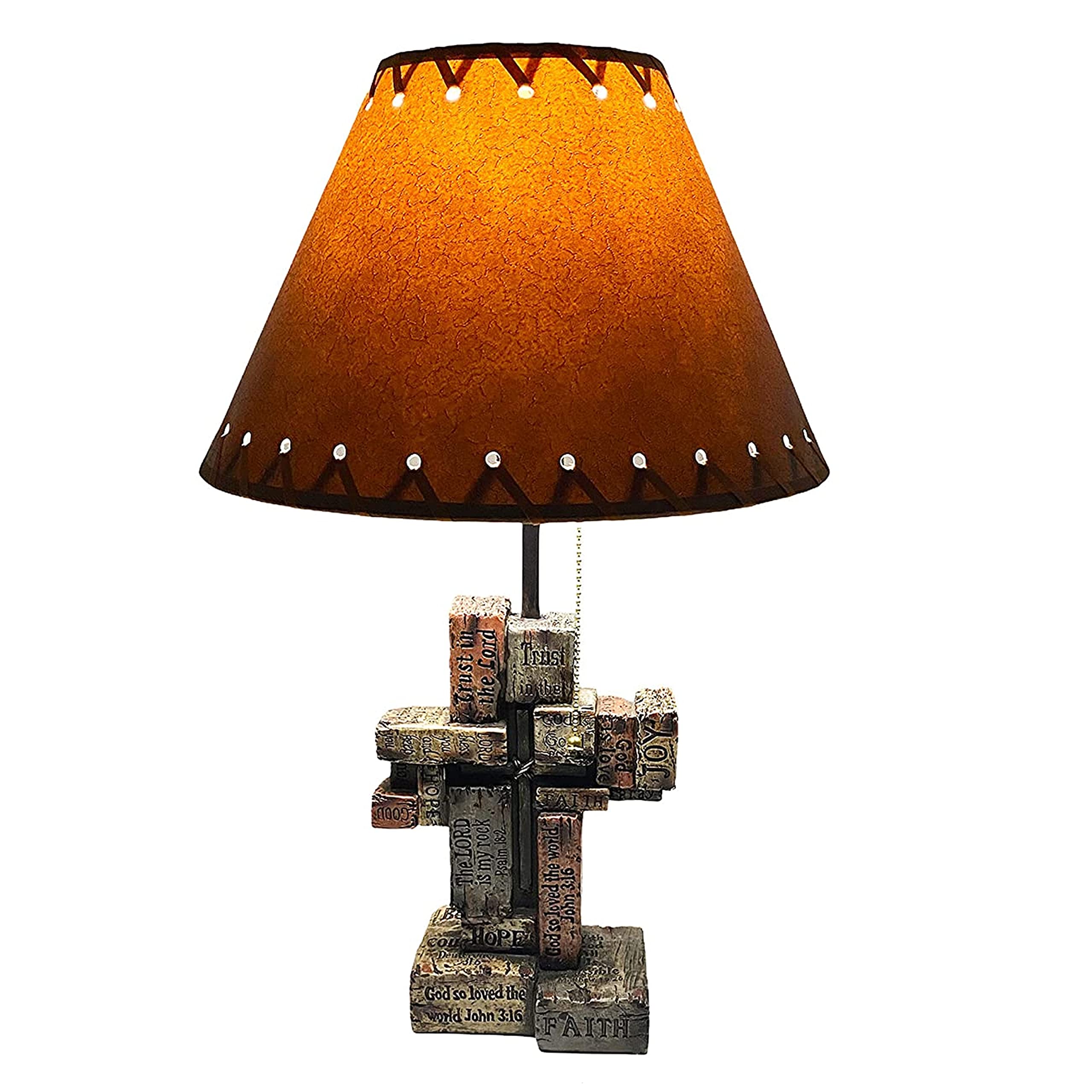 Western Cowboy Religious Faith Cross Table Lamp - Verses Love End Table Standing Lamp for Bedroom, Living Room & Office Decor | Rustic Nightstand Lighting for Home & Workspace