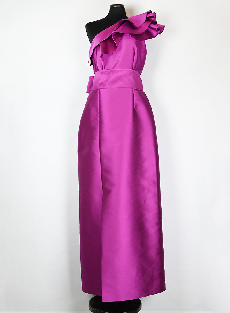 Alberta Ferretti Long Taffeta Dress in Cyclamen Pink - Size 42 | Elegant Evening Gown for Weddings, Galas & Special Occasions