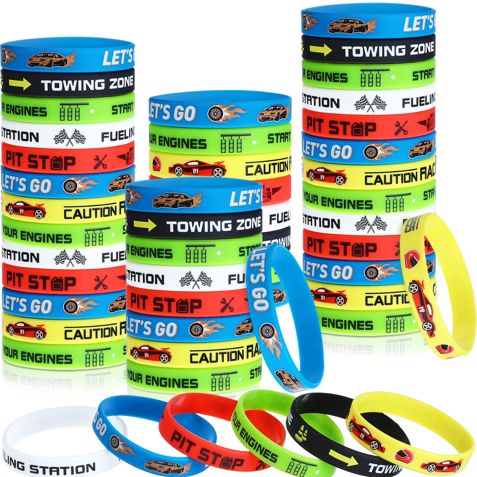 Race Car Party Favors 48 Pack - Race Car Birthday Party Supplies, Decorations, Rubber Bracelets & Silicone Wristbands for Kids Birthday, Racing Theme Party, Dirt Bike Event, Fitness Motivation | Perfect for Race Car Themed Birthday Parties, Motorsport Events & Team Giveaways