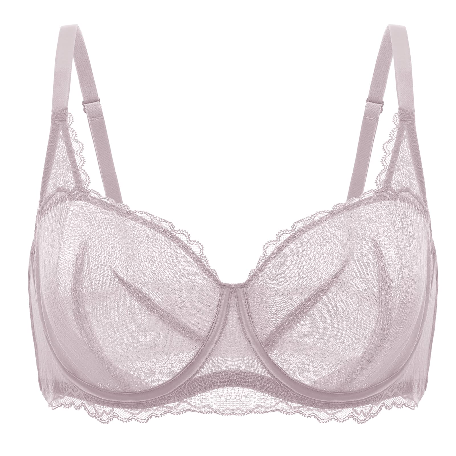 DOBREVA Women's Balconette Lace Bra - See Through Minimizer Bras Unlined Underwire for Everyday Comfort & Support | Perfect for Work, Date Night & Special Occasions